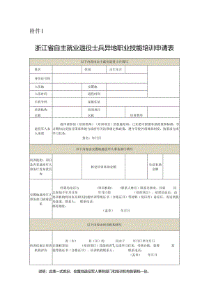 浙江省自主就业退役士兵异地职业技能培训申请表.docx