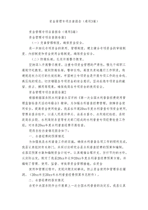 资金管理专项自查报告（通用3篇）.docx