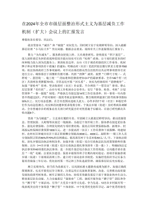 在2024年全市市级层面整治形式主义为基层减负工作机制（扩大）会议上的汇报发言.docx