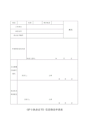 江西省《护士执业证书》信息修改申请表（2019年版）.docx