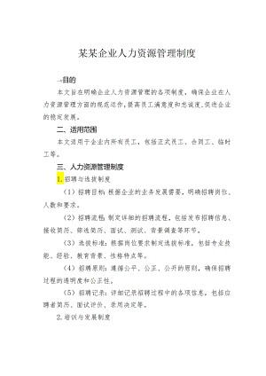 某某企业人力资源管理制度.docx