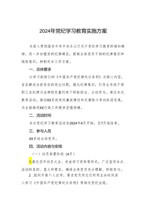 关于开展2024年党纪学习教育活动工作方案八篇.docx