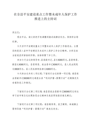 副县长在全县平安建设工作推进会上的主持词.docx