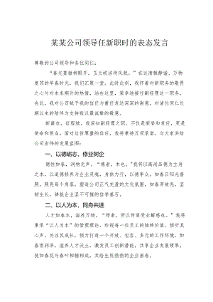 某某公司领导任新职时的表态发言.docx