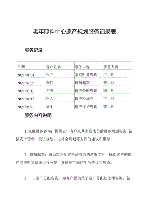 老年照料中心遗产规划服务记录表.docx