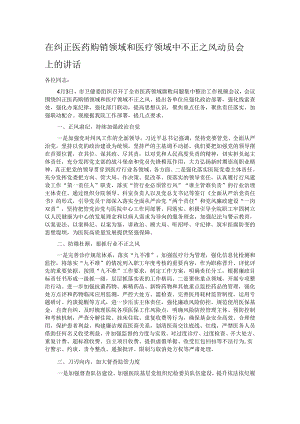 在纠正医药购销领域和医疗领域中不正之风动员会上的讲话.docx