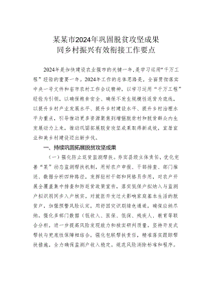 某某市2024年巩固脱贫攻坚成果同乡村振兴有效衔接工作要点.docx