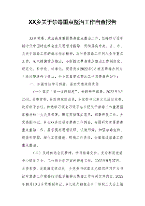 XX乡关于禁毒重点整治工作自查报告.docx