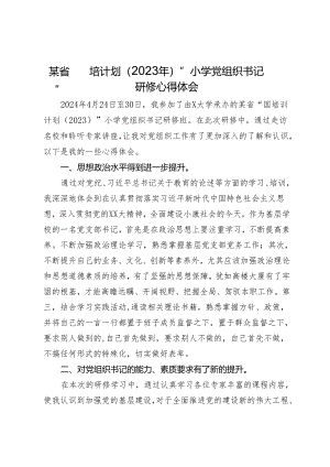 某省“国培计划（2023年）”小学党组织书记研修心得体会.docx