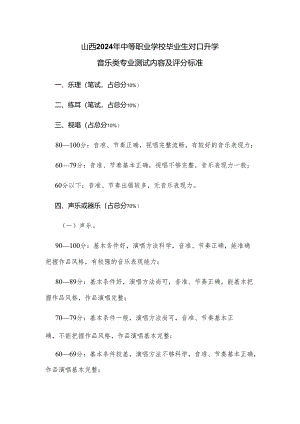 山西2024年中等职业学校毕业生对口升学音乐类专业测试内容及评分标准.docx