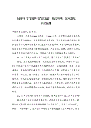 4篇 2024年《条例》学习班研讨交流发言：铁纪铸魂禁令塑形执纪强身.docx