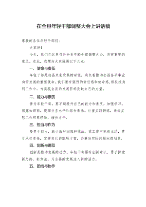 在全县年轻干部调整大会上讲话稿.docx