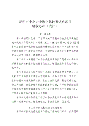 昆明市中小企业数字化转型试点项目验收办法（试行）.docx