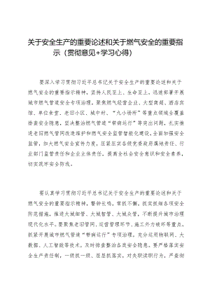 第一议题：20240321关于安全生产的重要论述和关于燃气安全的重要指示（贯彻意见+学习心得）.docx