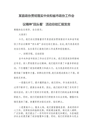 某县政协贯彻落实中央和省市政协工作会议精神“回头看”活动总结汇报发言.docx