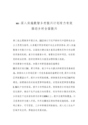 研讨发言：深入实施数智乡村振兴计划 有力有效推动乡村全面振兴.docx