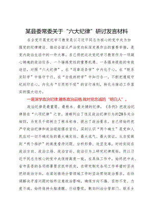 某县委常委关于“六大纪律”研讨发言材料.docx