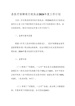 县医疗保障局行政执法2024年度工作计划.docx
