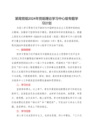 某局党组2024年党组理论学习中心组专题学习计划.docx