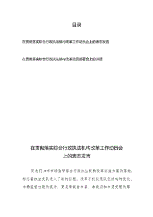 在贯彻落实综合行政执法机构改革工作动员会上的表态发言2篇.docx
