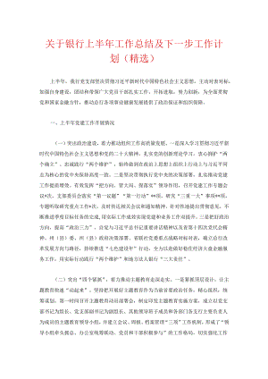 关于银行上半年党建工作总结及下一步工作计划（精选）.docx