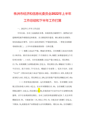 株洲市经济和信息化委员会2022年上半年工作总结和下半年工作打算.docx