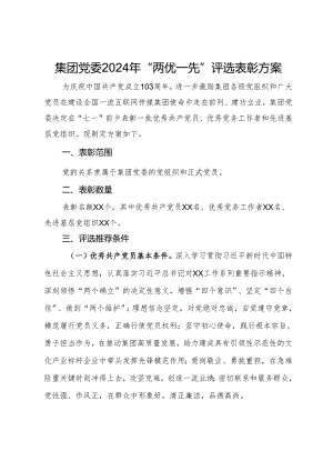 集团党委2024年“两优一先”评选表彰方案.docx