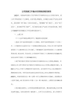 公司党建工作重点任务推进情况报告.docx