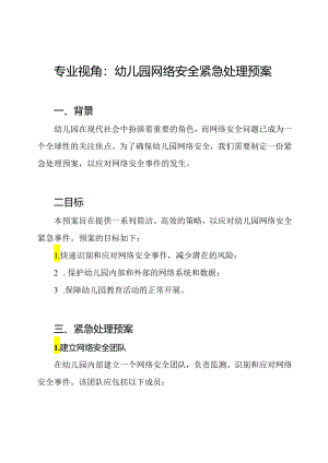 专业视角：幼儿园网络安全紧急处理预案.docx