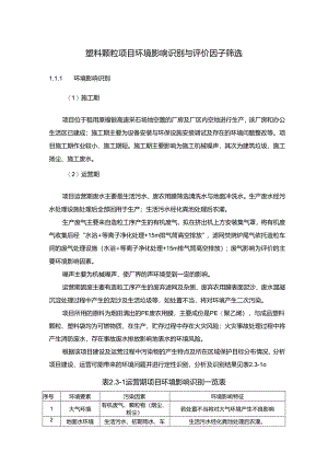 塑料颗粒项目环境影响识别与评价因子筛选.docx
