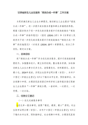 甘肃省新生儿出生服务“高效办成一件事”工作方案.docx