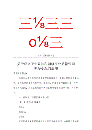 关于卫生院院科两级医疗质量管理领导小组的通知.docx