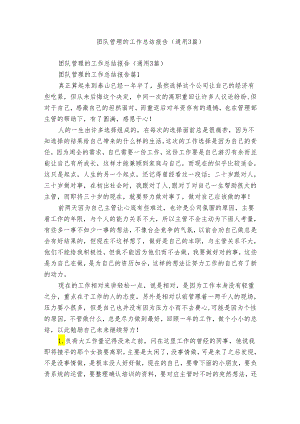 团队管理的工作总结报告（通用3篇）.docx