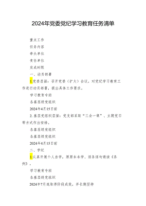 2024年党委党纪学习教育任务清单.docx