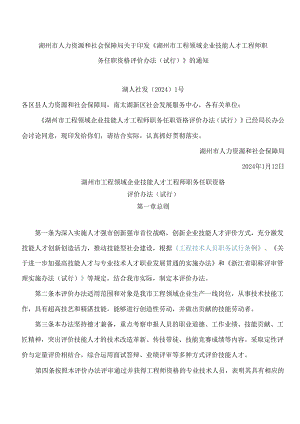 《湖州市工程领域企业技能人才工程师职务任职资格评价办法(试行)》.docx