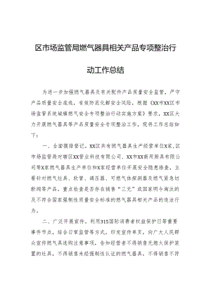 区市场监管局燃气器具相关产品专项整治行动工作总结.docx
