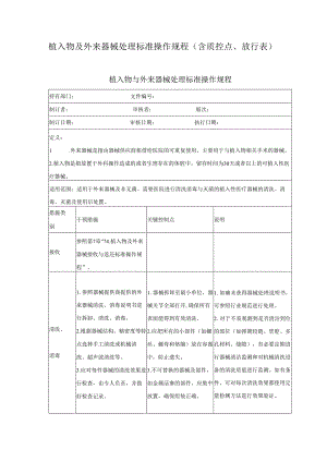 植入物及外来器械处理标准操作规程（含质控点、放行表）.docx