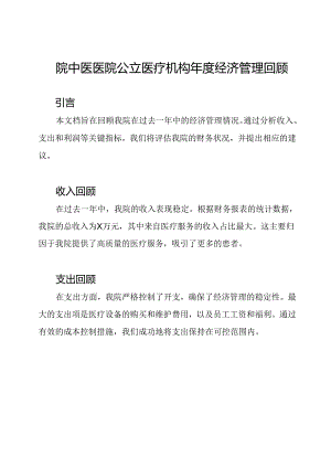 院中医医院公立医疗机构年度经济管理回顾.docx