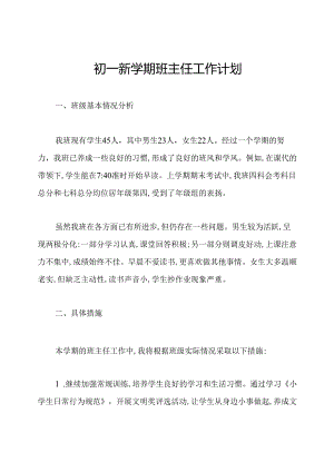 初一新学期班主任工作计划.docx