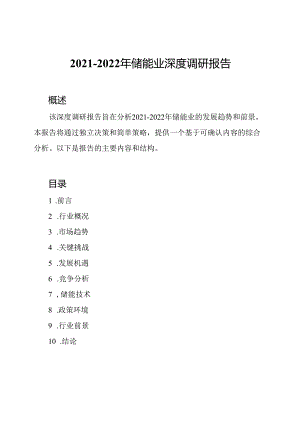2021-2022年储能业深度调研报告.docx