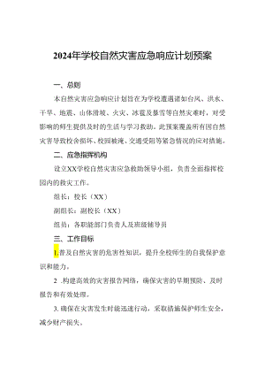 2024年学校自然灾害应急响应计划预案.docx