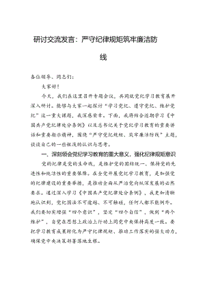 研讨交流发言：严守纪律规矩筑牢廉洁防线.docx