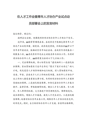 在人才工作会暨青年人才协办产业试点动员部署会上的发言材料.docx