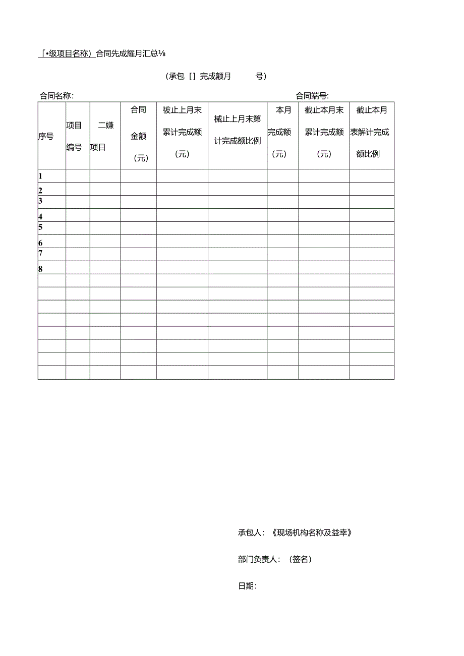 （一级项目名称）合同完成额月汇总表.docx_第1页