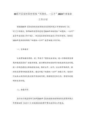 XX经开区招标投标领域“双随机、一公开” 2024年度抽查工作计划.docx