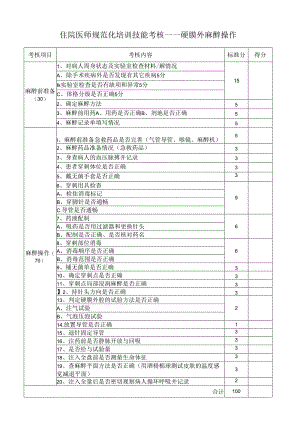 住院医师规范化培训技能考核——硬膜外麻醉操作表格.docx