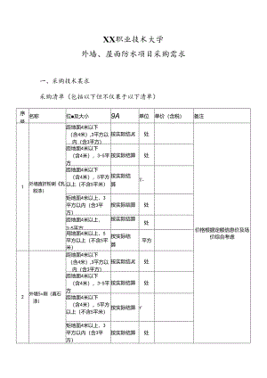 XX职业技术大学XX楼外墙、屋面防水项目采购需求（2024年）.docx