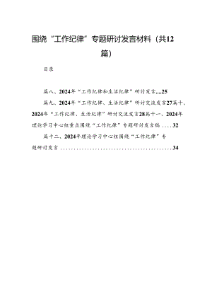 围绕“工作纪律”专题研讨发言材料（共12篇）.docx