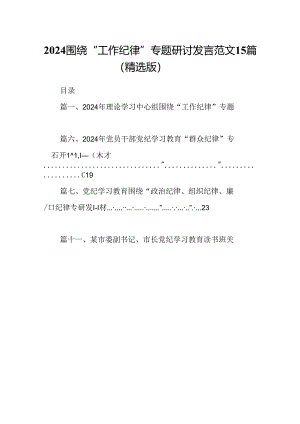 2024围绕“工作纪律”专题研讨发言范文15篇（精选版）.docx