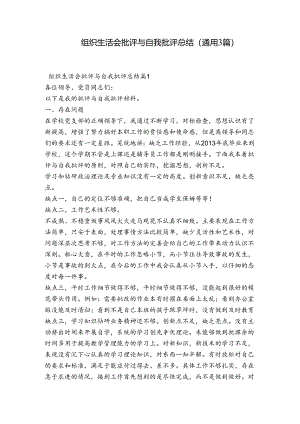 组织生活会批评与自我批评总结(通用3篇).docx